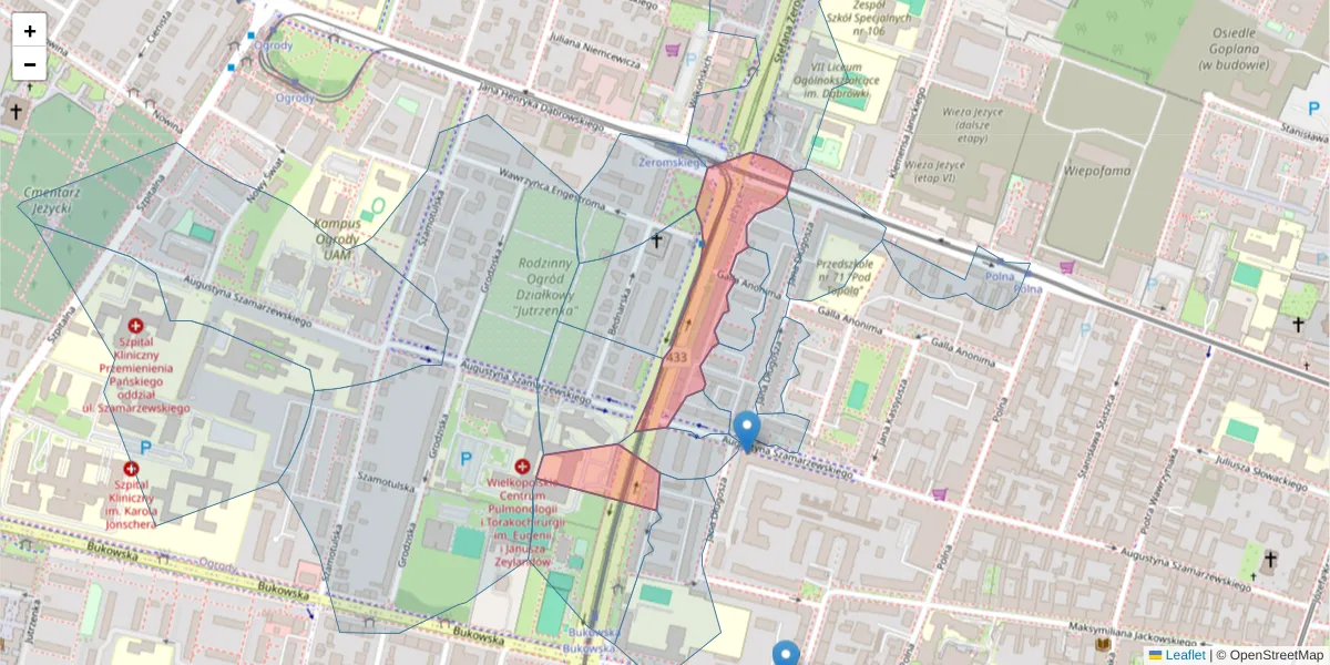 Szczegółowa mapa kodu pocztowego 60-563 z granicami, sąsiednimi kodami pocztowymi i urzędami pocztowymi