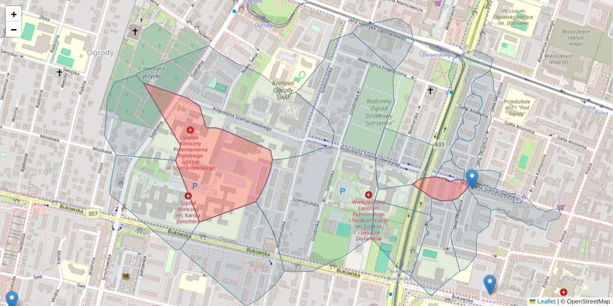 Szczegółowa mapa kodu pocztowego 60-569 z granicami, sąsiednimi kodami pocztowymi i urzędami pocztowymi