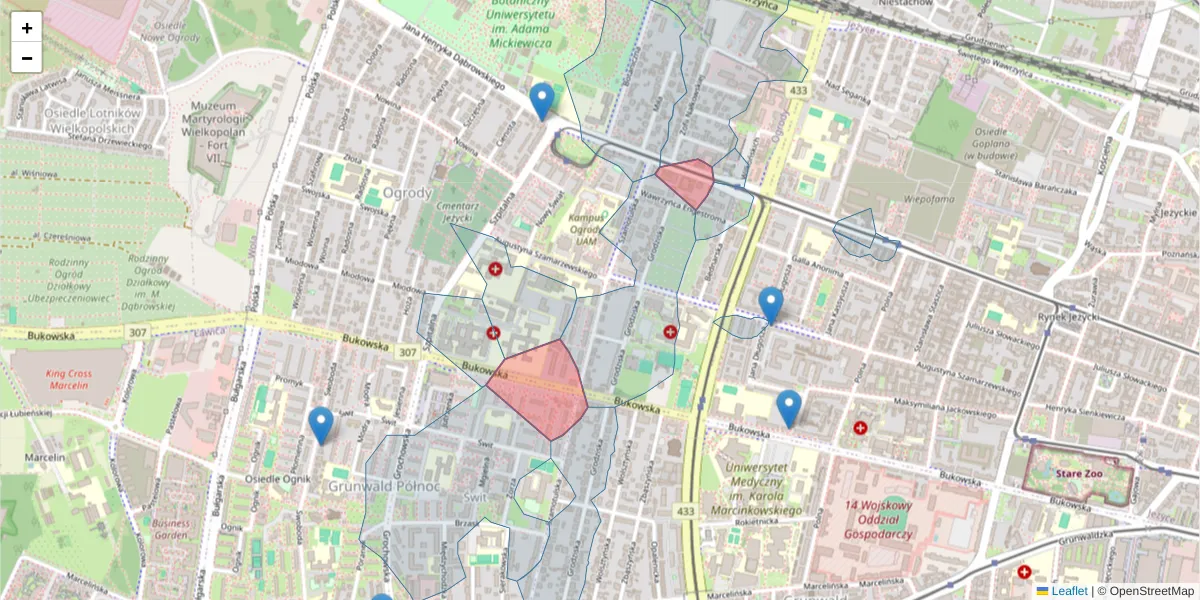 Szczegółowa mapa kodu pocztowego 60-577 z granicami, sąsiednimi kodami pocztowymi i urzędami pocztowymi