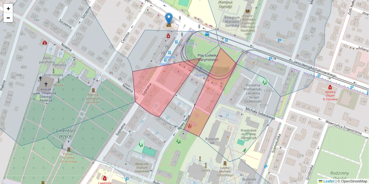 Szczegółowa mapa kodu pocztowego 60-579 z granicami, sąsiednimi kodami pocztowymi i urzędami pocztowymi