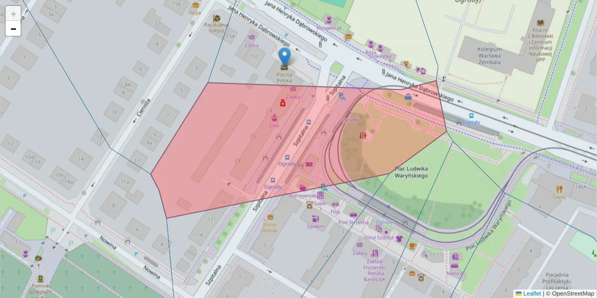 Szczegółowa mapa kodu pocztowego 60-584 z granicami, sąsiednimi kodami pocztowymi i urzędami pocztowymi