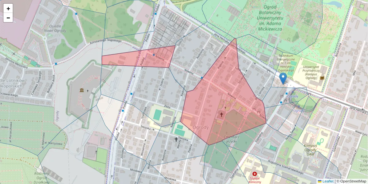 Szczegółowa mapa kodu pocztowego 60-589 z granicami, sąsiednimi kodami pocztowymi i urzędami pocztowymi
