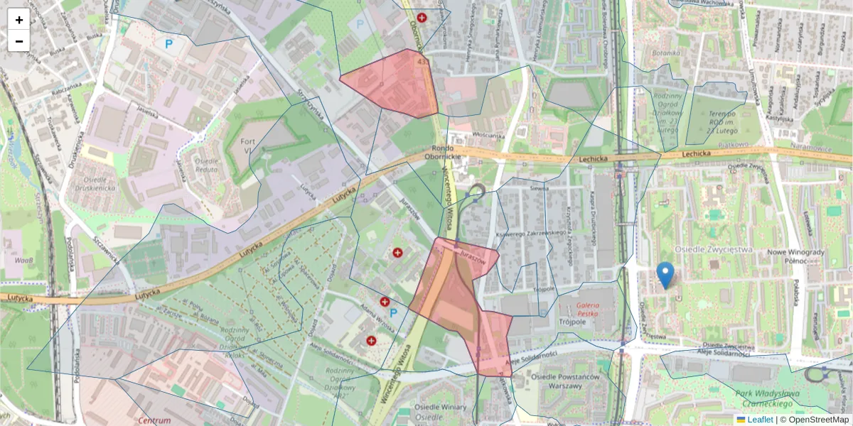 Szczegółowa mapa kodu pocztowego 60-650 z granicami, sąsiednimi kodami pocztowymi i urzędami pocztowymi