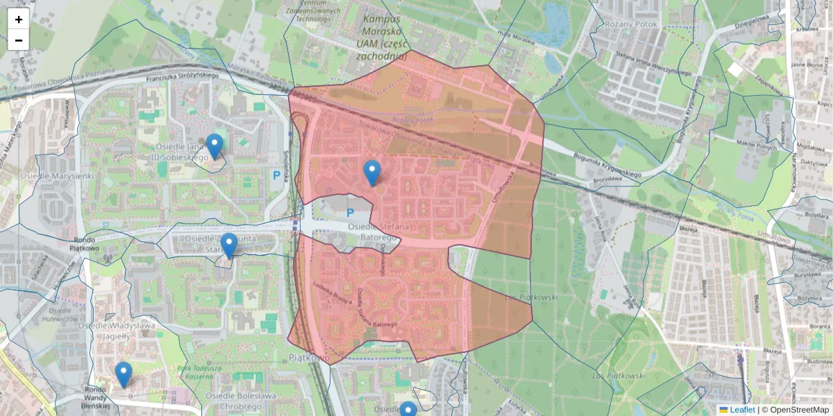 Szczegółowa mapa kodu pocztowego 60-687 z granicami, sąsiednimi kodami pocztowymi i urzędami pocztowymi