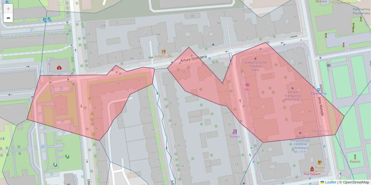 Szczegółowa mapa kodu pocztowego 60-758 z granicami, sąsiednimi kodami pocztowymi i urzędami pocztowymi