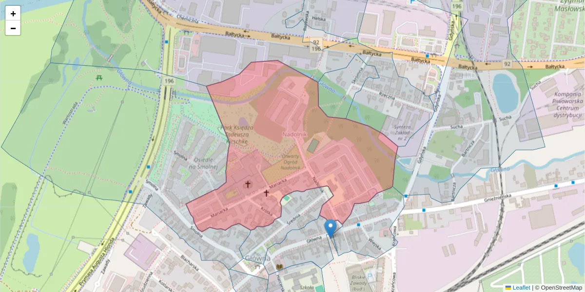 Szczegółowa mapa kodu pocztowego 61-012 z granicami, sąsiednimi kodami pocztowymi i urzędami pocztowymi