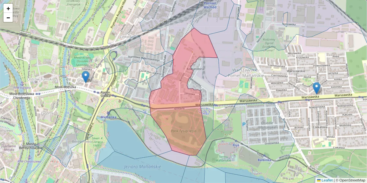 Szczegółowa mapa kodu pocztowego 61-023 z granicami, sąsiednimi kodami pocztowymi i urzędami pocztowymi