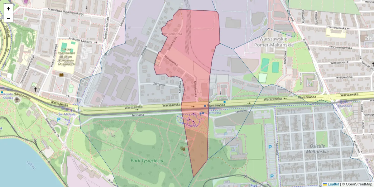 Szczegółowa mapa kodu pocztowego 61-029 z granicami, sąsiednimi kodami pocztowymi i urzędami pocztowymi