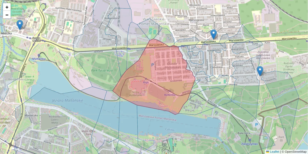 Szczegółowa mapa kodu pocztowego 61-031 z granicami, sąsiednimi kodami pocztowymi i urzędami pocztowymi