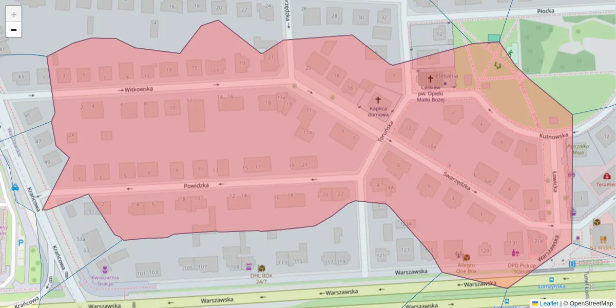 Szczegółowa mapa kodu pocztowego 61-039 z granicami, sąsiednimi kodami pocztowymi i urzędami pocztowymi