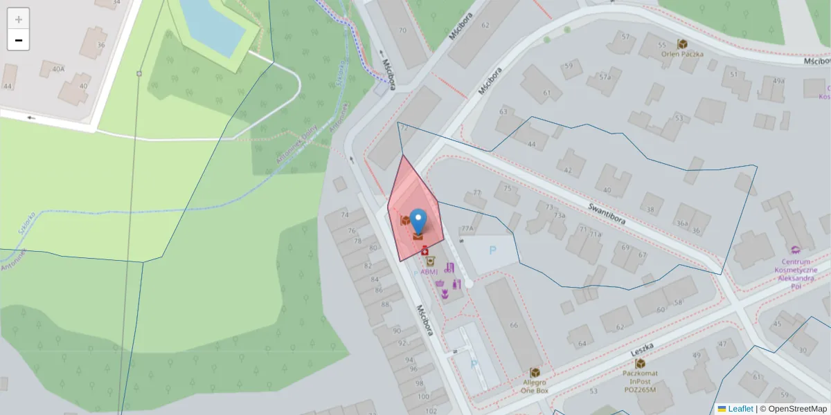 Szczegółowa mapa kodu pocztowego 61-043 z granicami, sąsiednimi kodami pocztowymi i urzędami pocztowymi