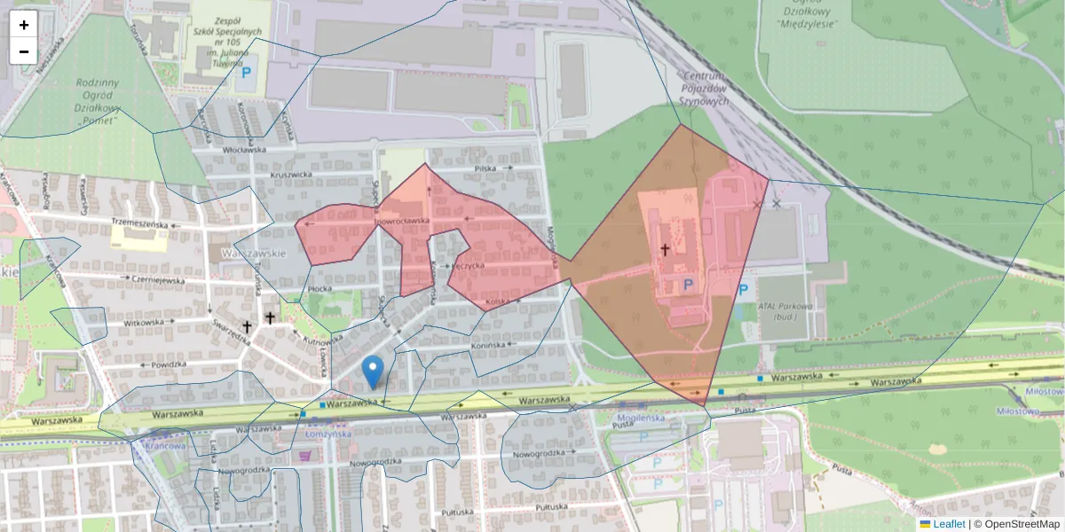 Szczegółowa mapa kodu pocztowego 61-044 z granicami, sąsiednimi kodami pocztowymi i urzędami pocztowymi