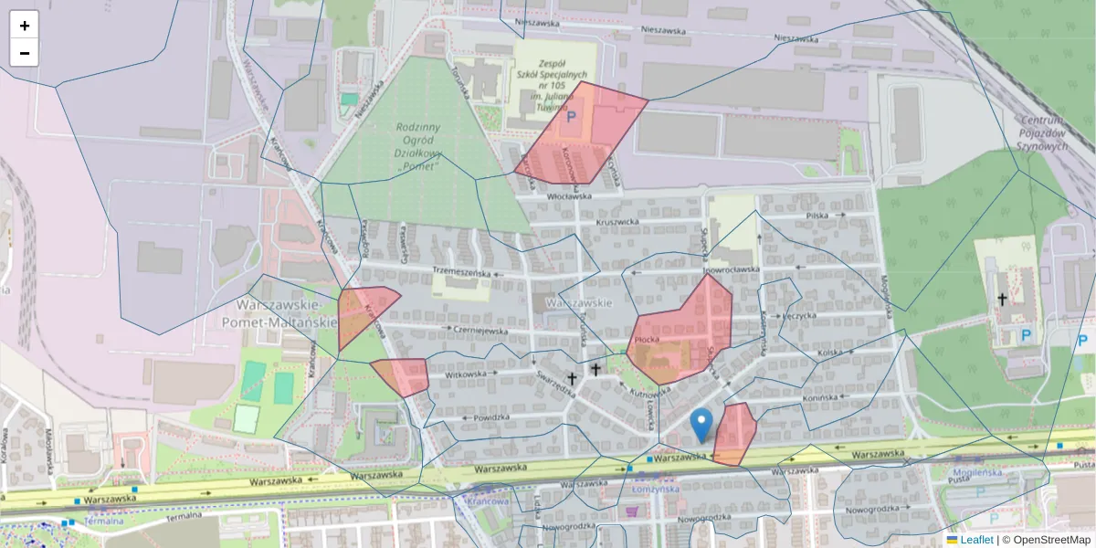 Szczegółowa mapa kodu pocztowego 61-046 z granicami, sąsiednimi kodami pocztowymi i urzędami pocztowymi