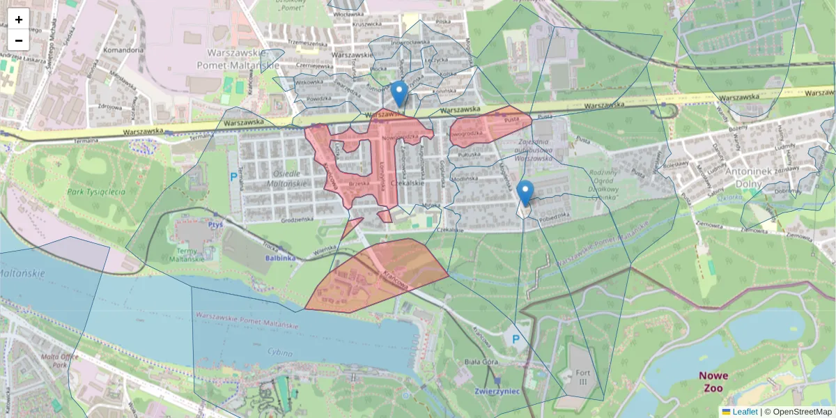 Szczegółowa mapa kodu pocztowego 61-048 z granicami, sąsiednimi kodami pocztowymi i urzędami pocztowymi