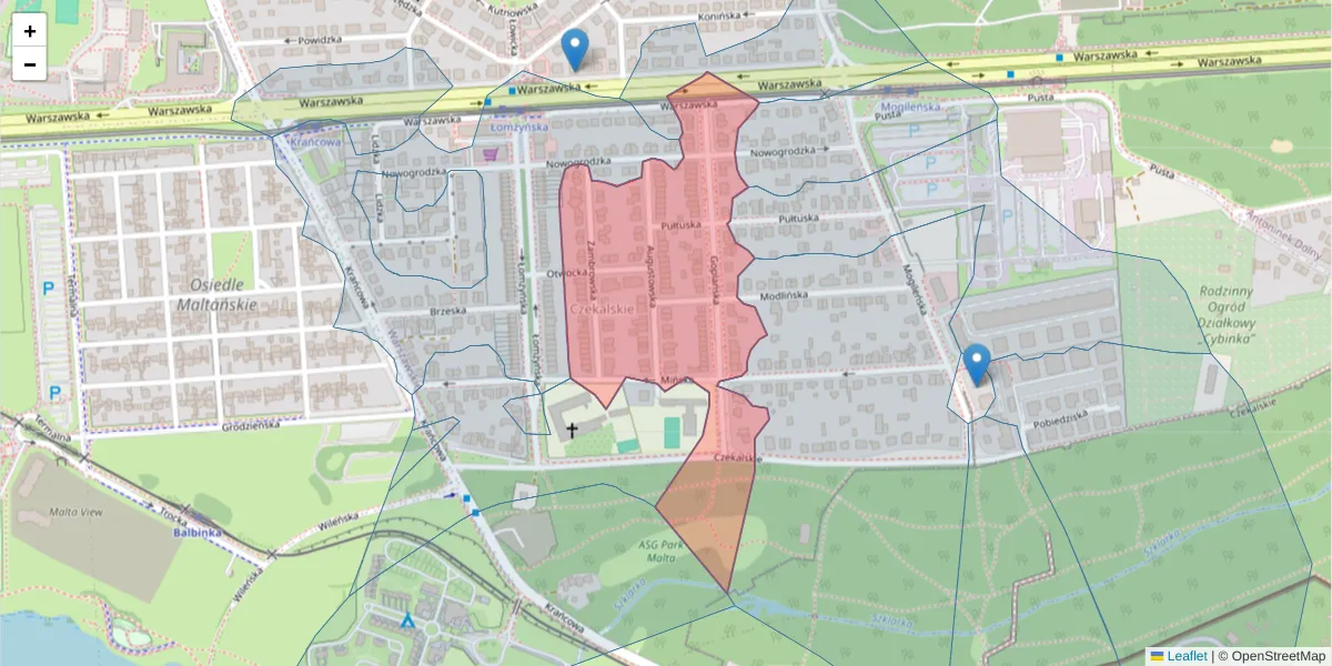 Szczegółowa mapa kodu pocztowego 61-051 z granicami, sąsiednimi kodami pocztowymi i urzędami pocztowymi