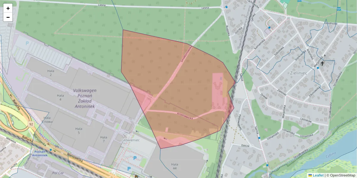 Szczegółowa mapa kodu pocztowego 61-056 z granicami, sąsiednimi kodami pocztowymi i urzędami pocztowymi