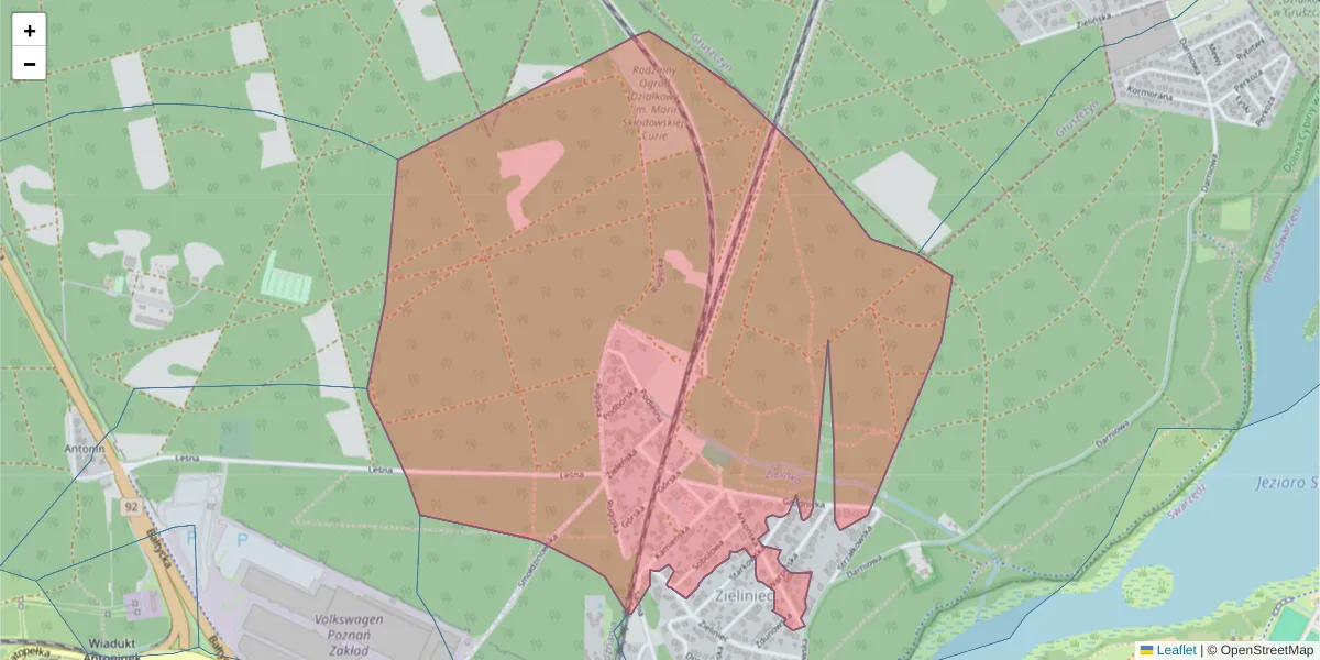 Szczegółowa mapa kodu pocztowego 61-059 z granicami, sąsiednimi kodami pocztowymi i urzędami pocztowymi