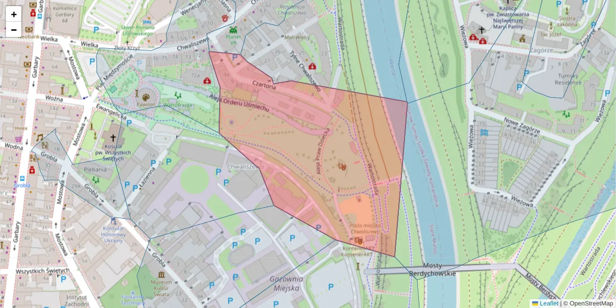 Szczegółowa mapa kodu pocztowego 61-102 z granicami, sąsiednimi kodami pocztowymi i urzędami pocztowymi