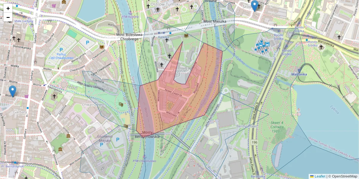Szczegółowa mapa kodu pocztowego 61-111 z granicami, sąsiednimi kodami pocztowymi i urzędami pocztowymi