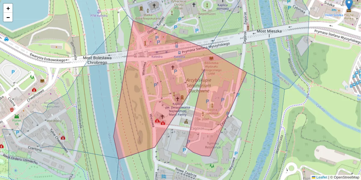 Szczegółowa mapa kodu pocztowego 61-112 z granicami, sąsiednimi kodami pocztowymi i urzędami pocztowymi