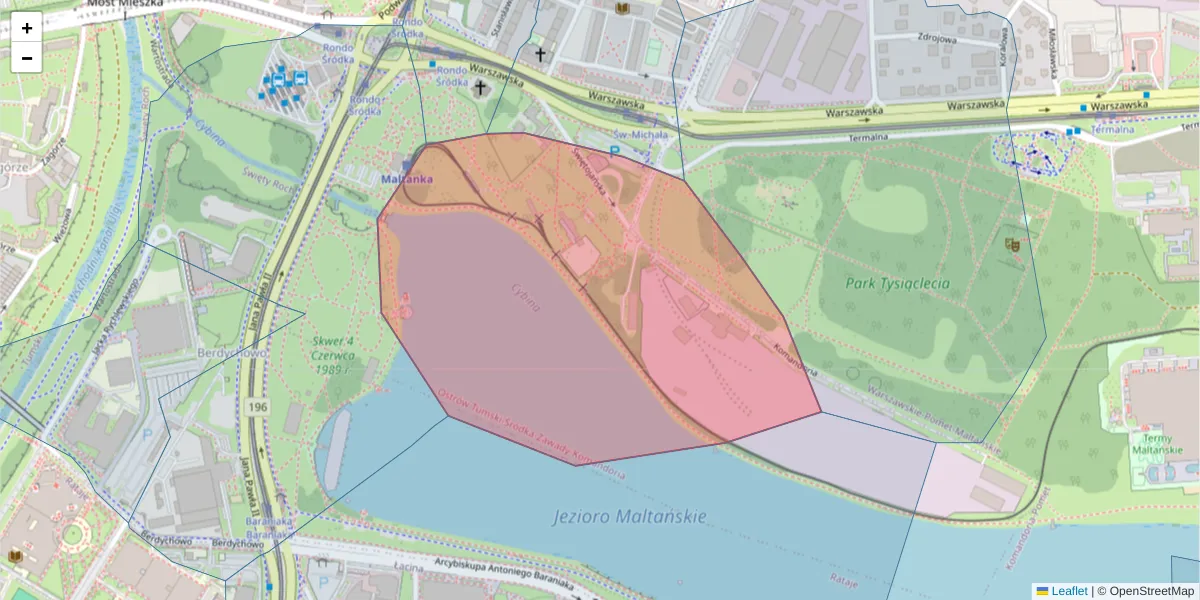 Szczegółowa mapa kodu pocztowego 61-113 z granicami, sąsiednimi kodami pocztowymi i urzędami pocztowymi