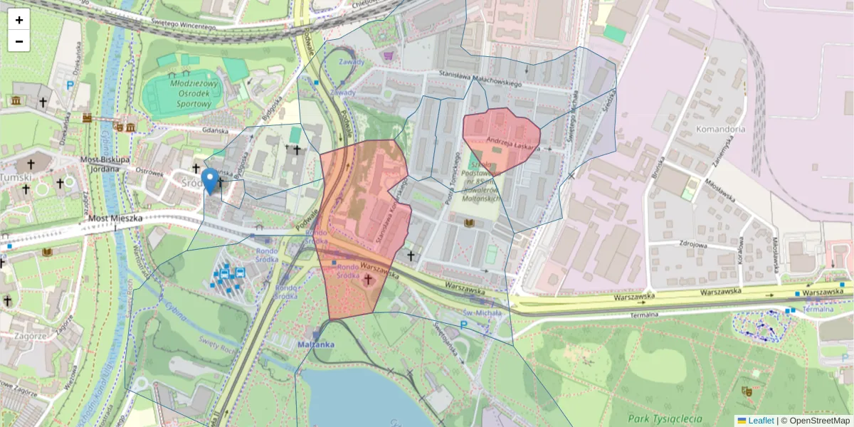 Szczegółowa mapa kodu pocztowego 61-114 z granicami, sąsiednimi kodami pocztowymi i urzędami pocztowymi