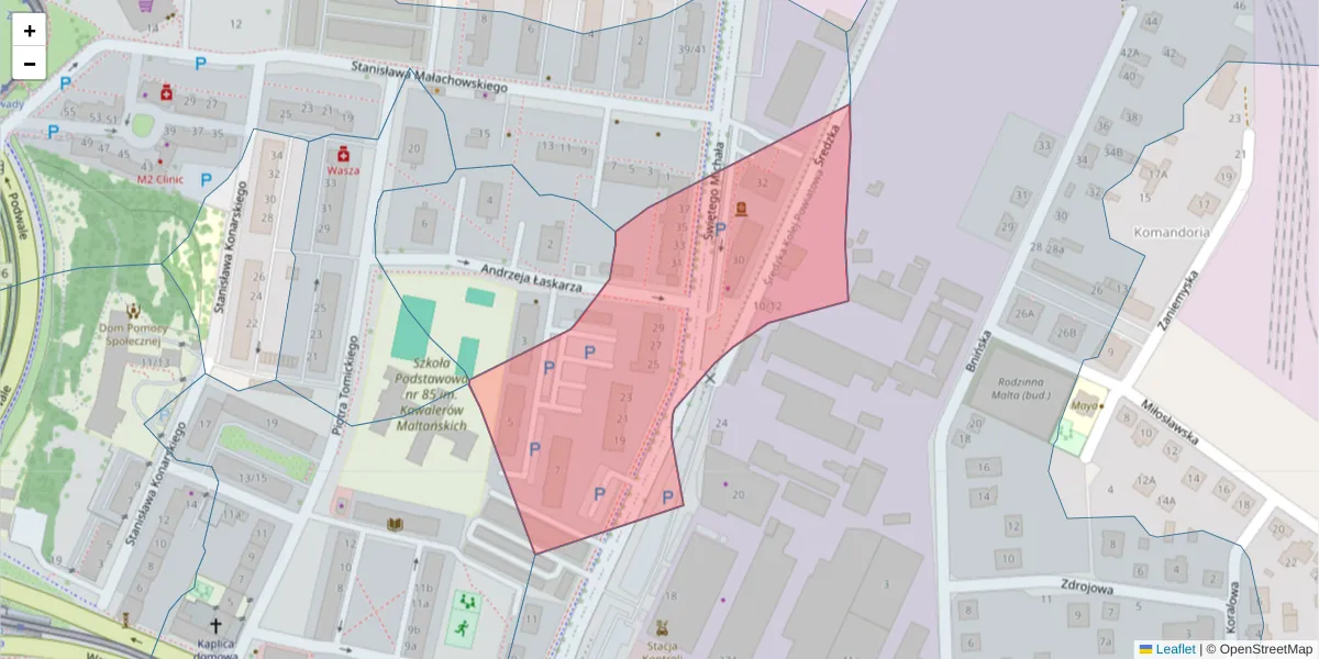 Szczegółowa mapa kodu pocztowego 61-118 z granicami, sąsiednimi kodami pocztowymi i urzędami pocztowymi