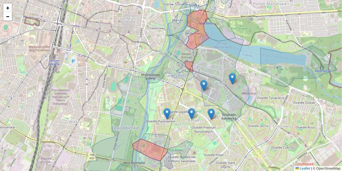 Szczegółowa mapa kodu pocztowego 61-139 z granicami, sąsiednimi kodami pocztowymi i urzędami pocztowymi