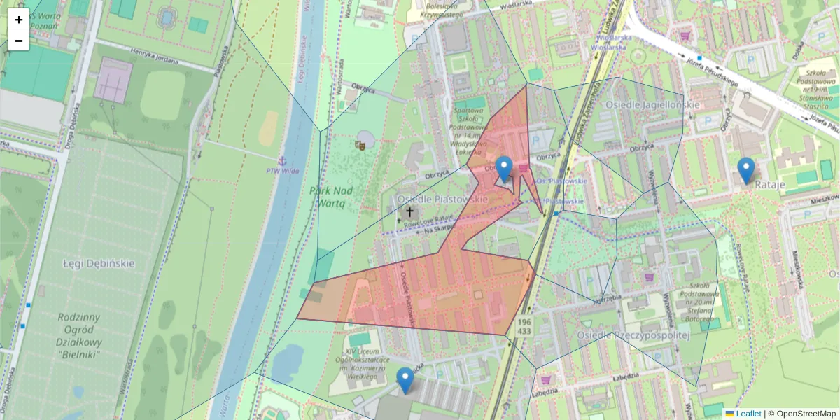 Szczegółowa mapa kodu pocztowego 61-159 z granicami, sąsiednimi kodami pocztowymi i urzędami pocztowymi