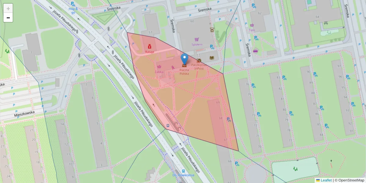 Szczegółowa mapa kodu pocztowego 61-220 z granicami, sąsiednimi kodami pocztowymi i urzędami pocztowymi