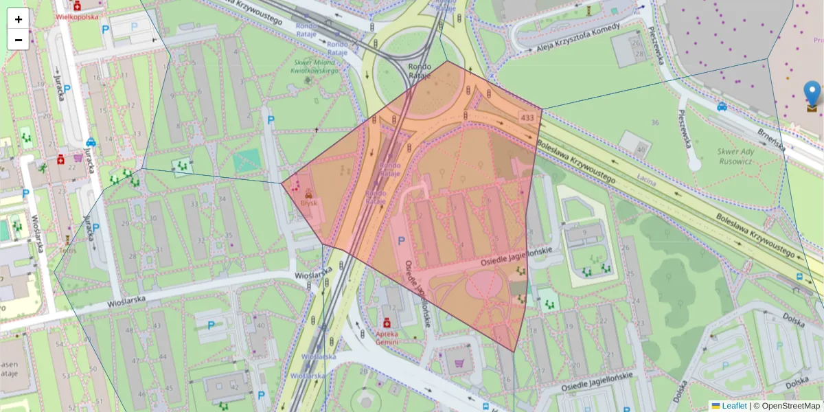 Szczegółowa mapa kodu pocztowego 61-224 z granicami, sąsiednimi kodami pocztowymi i urzędami pocztowymi