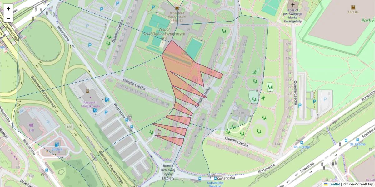 Szczegółowa mapa kodu pocztowego 61-286 z granicami, sąsiednimi kodami pocztowymi i urzędami pocztowymi