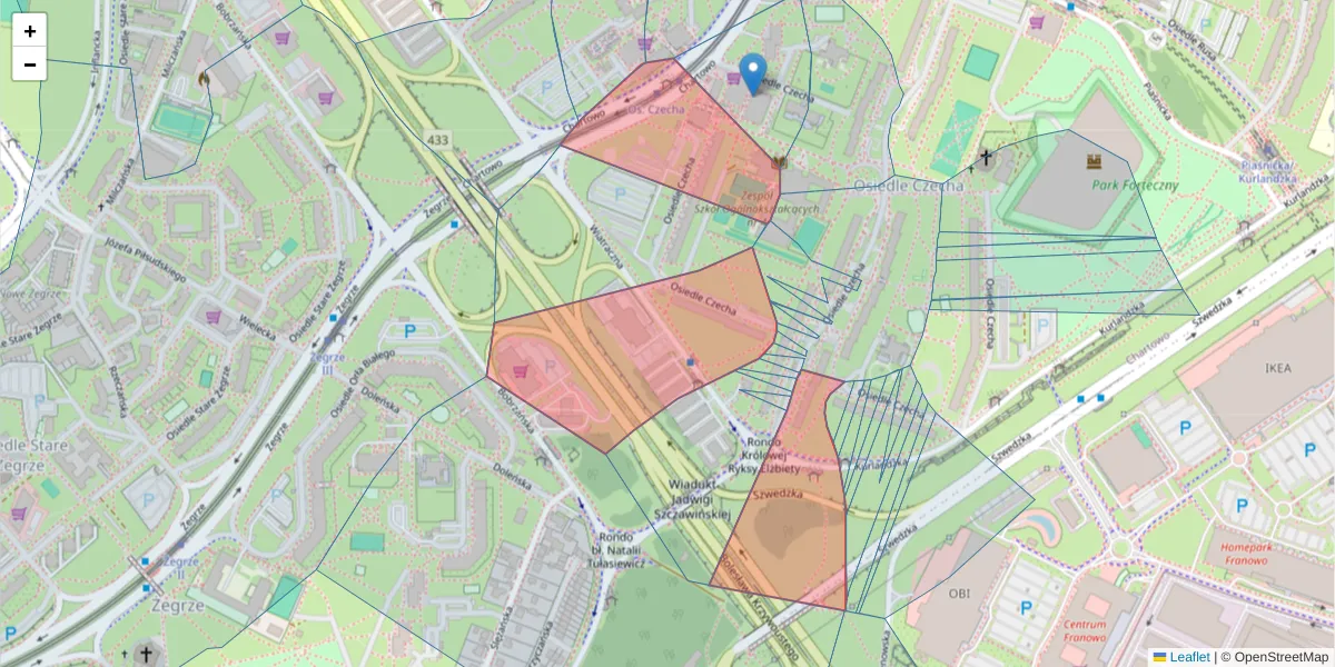 Szczegółowa mapa kodu pocztowego 61-288 z granicami, sąsiednimi kodami pocztowymi i urzędami pocztowymi