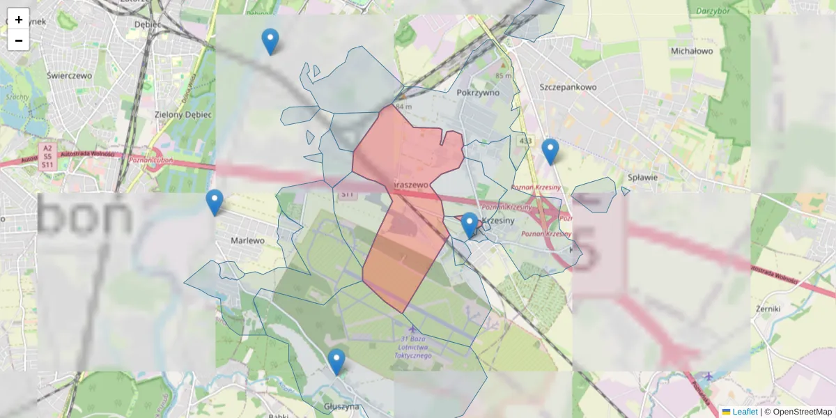 Szczegółowa mapa kodu pocztowego 61-316 z granicami, sąsiednimi kodami pocztowymi i urzędami pocztowymi