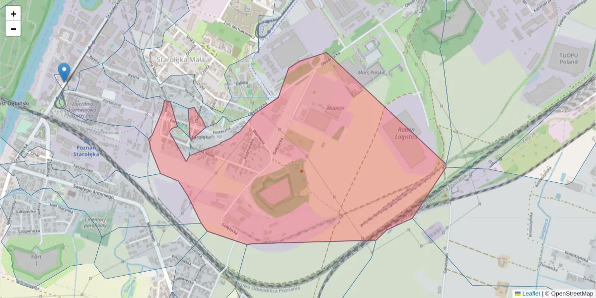 Szczegółowa mapa kodu pocztowego 61-357 z granicami, sąsiednimi kodami pocztowymi i urzędami pocztowymi