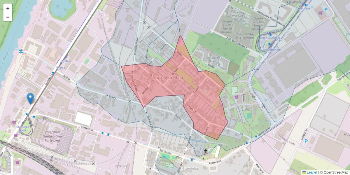 Szczegółowa mapa kodu pocztowego 61-367 z granicami, sąsiednimi kodami pocztowymi i urzędami pocztowymi