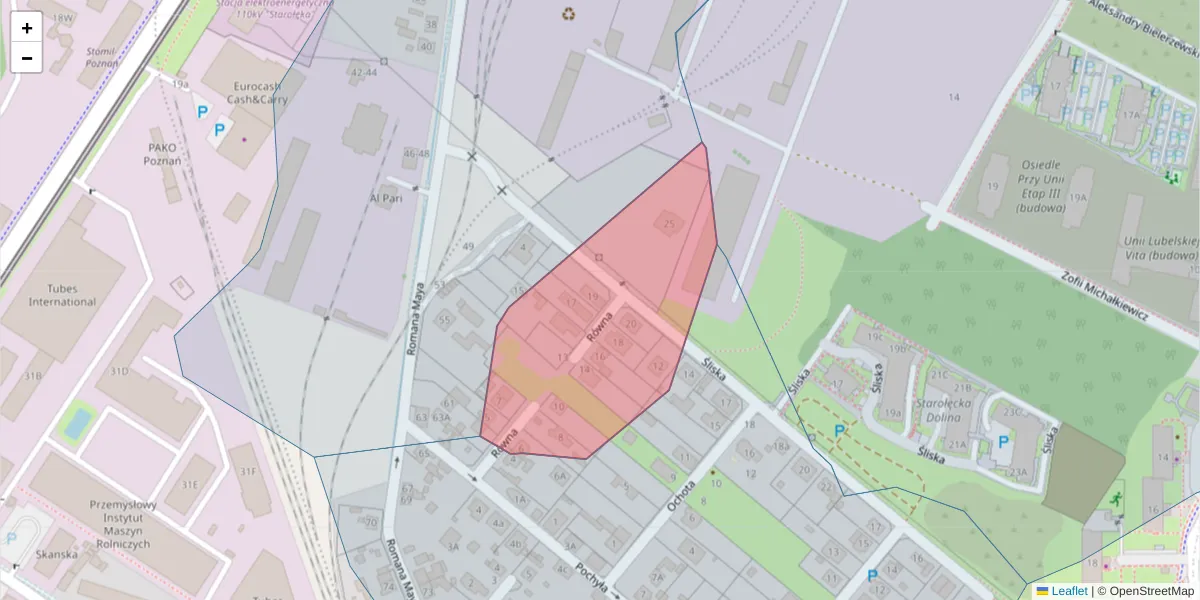 Szczegółowa mapa kodu pocztowego 61-368 z granicami, sąsiednimi kodami pocztowymi i urzędami pocztowymi