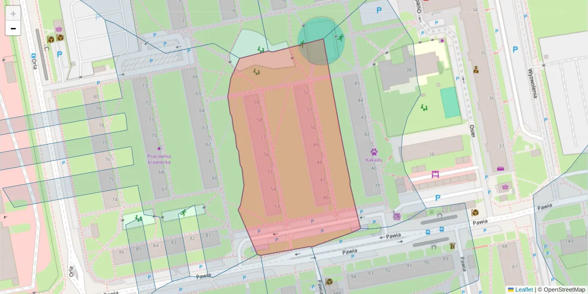 Szczegółowa mapa kodu pocztowego 61-384 z granicami, sąsiednimi kodami pocztowymi i urzędami pocztowymi