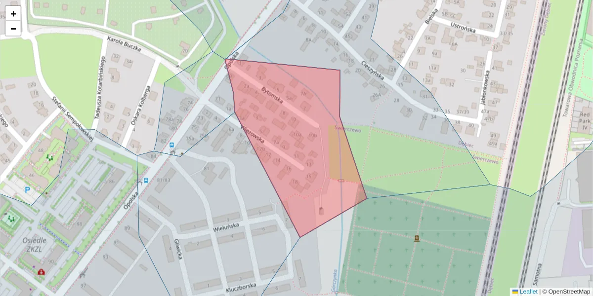 Szczegółowa mapa kodu pocztowego 61-403 z granicami, sąsiednimi kodami pocztowymi i urzędami pocztowymi