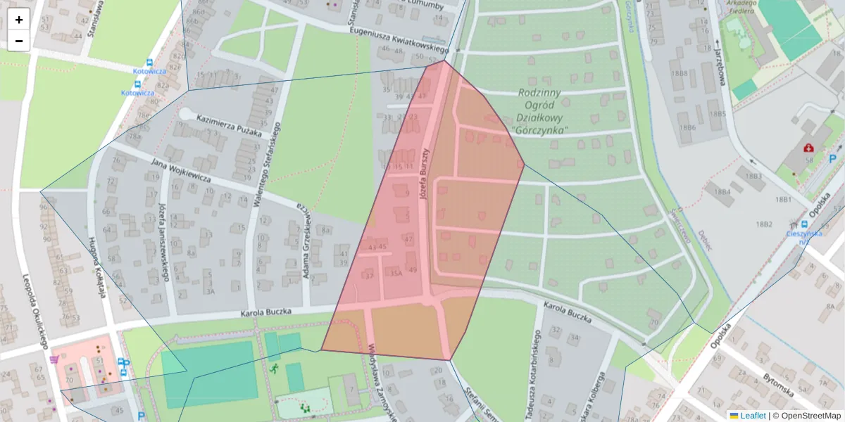 Szczegółowa mapa kodu pocztowego 61-414 z granicami, sąsiednimi kodami pocztowymi i urzędami pocztowymi