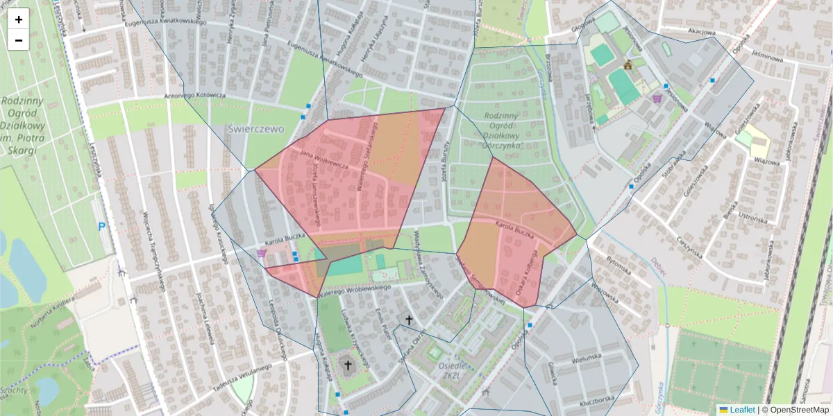 Szczegółowa mapa kodu pocztowego 61-415 z granicami, sąsiednimi kodami pocztowymi i urzędami pocztowymi