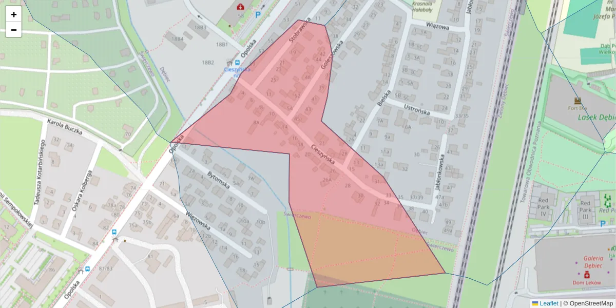 Szczegółowa mapa kodu pocztowego 61-434 z granicami, sąsiednimi kodami pocztowymi i urzędami pocztowymi