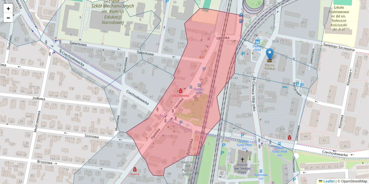 Szczegółowa mapa kodu pocztowego 61-471 z granicami, sąsiednimi kodami pocztowymi i urzędami pocztowymi