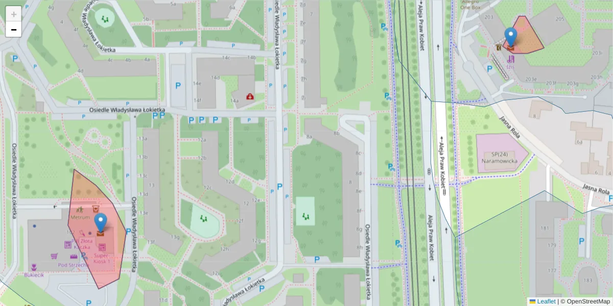 Szczegółowa mapa kodu pocztowego 61-610 z granicami, sąsiednimi kodami pocztowymi i urzędami pocztowymi