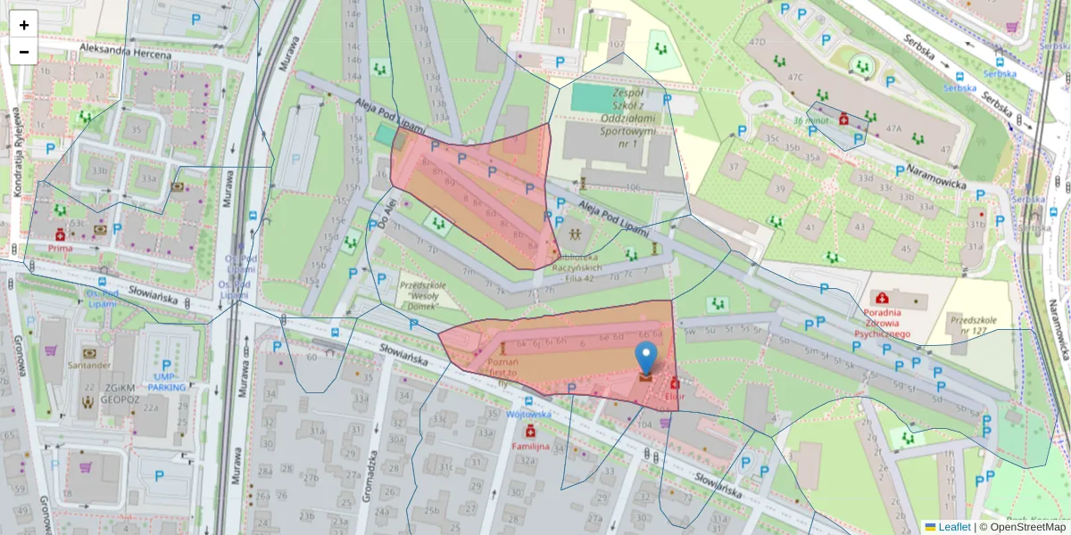Szczegółowa mapa kodu pocztowego 61-634 z granicami, sąsiednimi kodami pocztowymi i urzędami pocztowymi