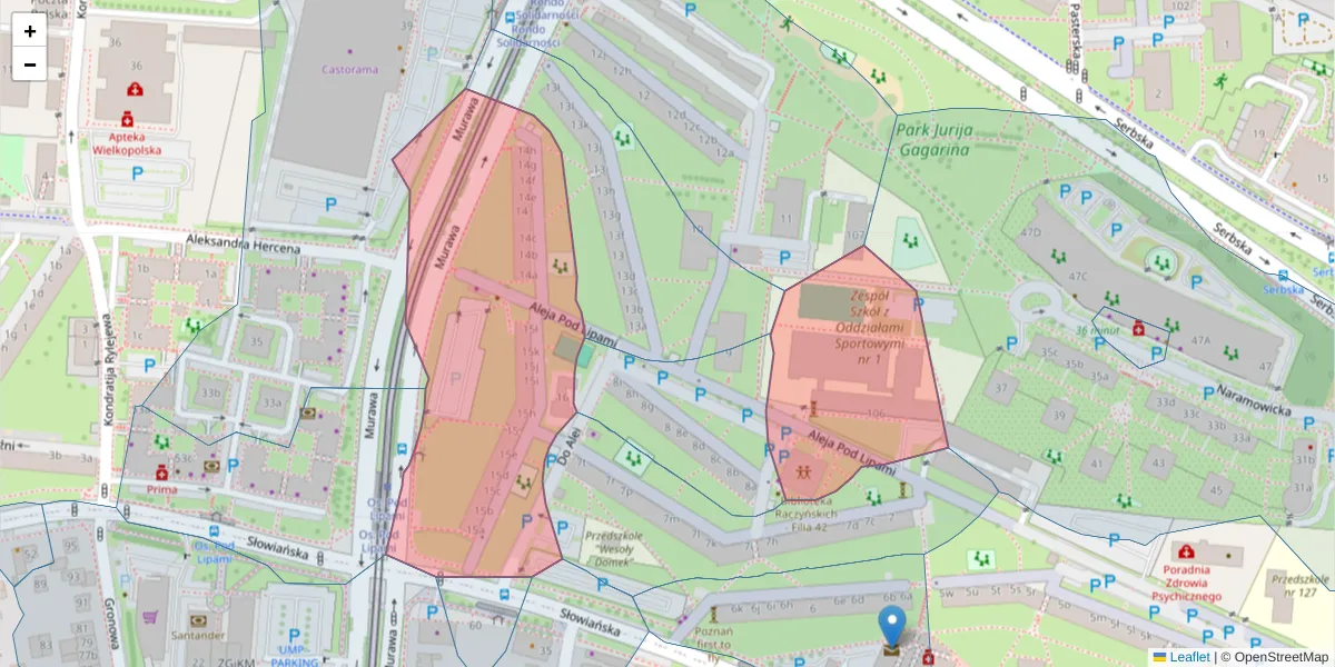 Szczegółowa mapa kodu pocztowego 61-638 z granicami, sąsiednimi kodami pocztowymi i urzędami pocztowymi
