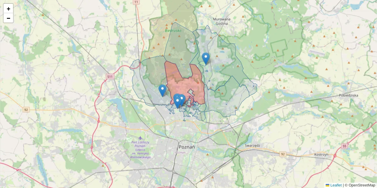 Szczegółowa mapa kodu pocztowego 61-680 z granicami, sąsiednimi kodami pocztowymi i urzędami pocztowymi