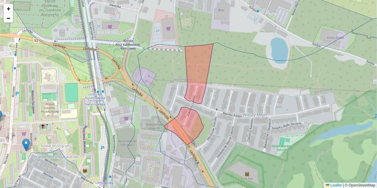 Szczegółowa mapa kodu pocztowego 61-694 z granicami, sąsiednimi kodami pocztowymi i urzędami pocztowymi