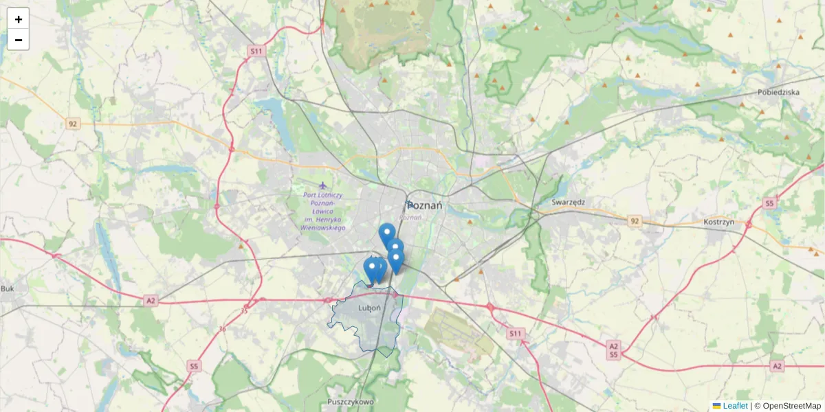 Szczegółowa mapa kodu pocztowego 61-702 z granicami, sąsiednimi kodami pocztowymi i urzędami pocztowymi