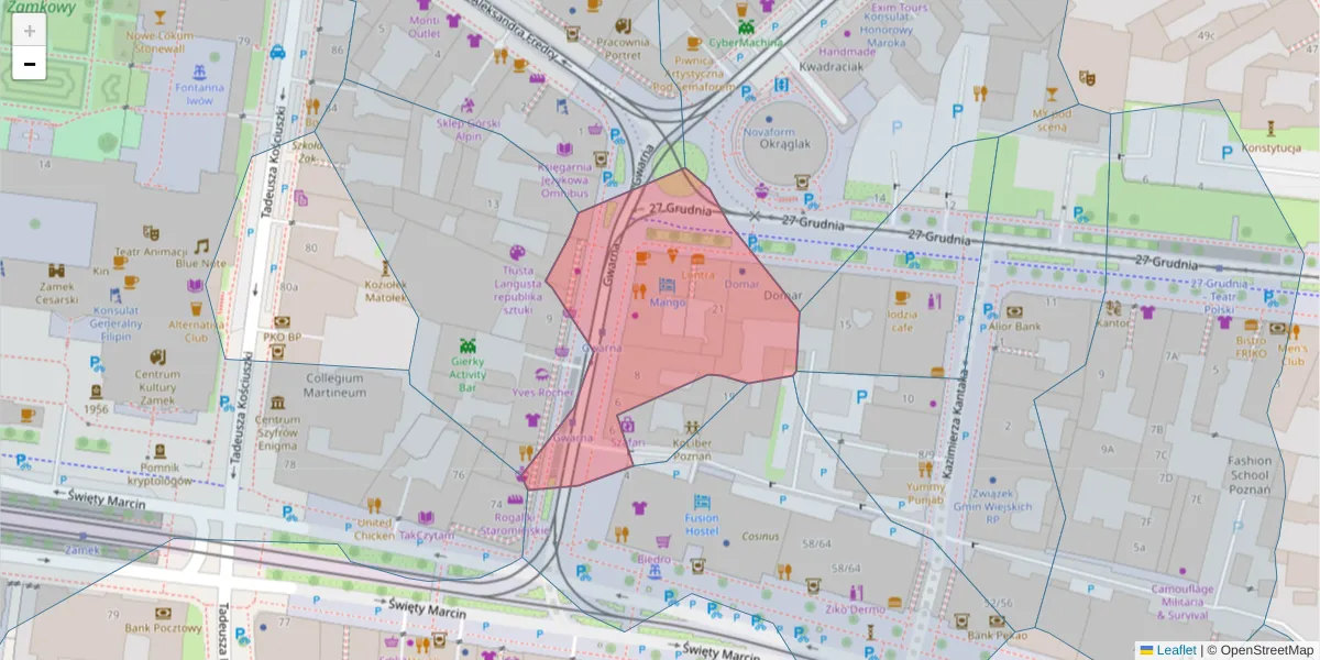 Szczegółowa mapa kodu pocztowego 61-703 z granicami, sąsiednimi kodami pocztowymi i urzędami pocztowymi